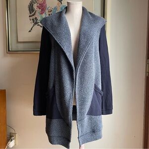 ANTHROPOLOGIE Saturday Sunday Navy Color Block Open Front Wrap Boucle Cardigan
